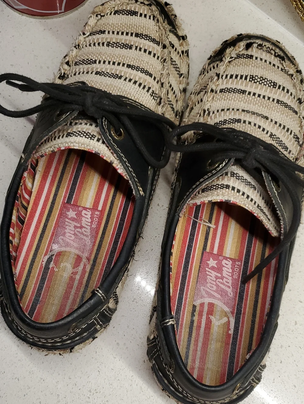 TONY LAMA Beige and Black Woven Driving Loafers (sz 8.5)
